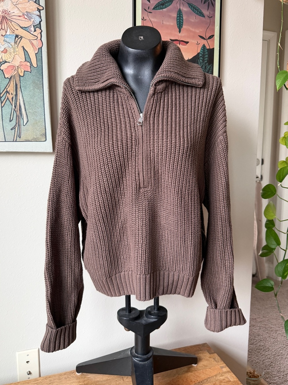 American Eagle Quarter Zip Cropped Sweater